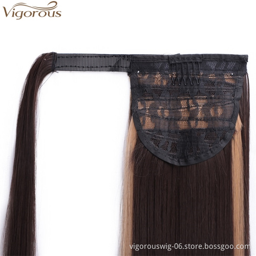Vigorous 22" Wrap Around Ponytail Extension Highlighted Magic Paste Pony Tail Hairpiece for Women 4/27# Brown Mix Blonde
